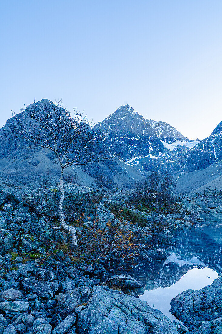 Norwegen, Lyngenalpen, Blåvatnet-See