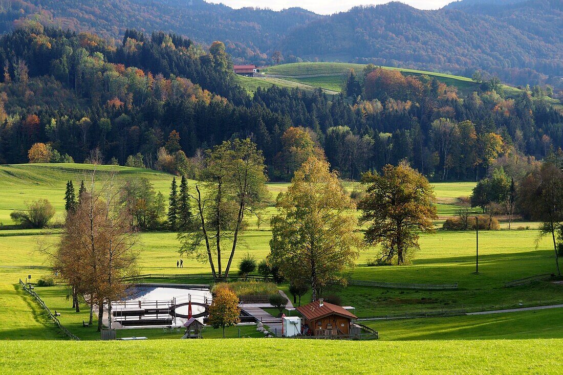  Natural swimming pool, Grainbach, Samerberg, Chiemgau, Upper Bavaria, Germany 