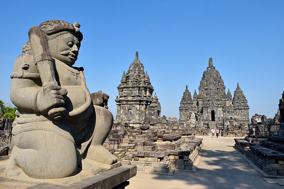 stone gate guardian (dvarapala) of Sewu Temple Compound, eighth century Buddhist temple located at the north of Prambanan Temple Compounds, region of Yogyakarta, Java island, Indonesia, Southeast Asia