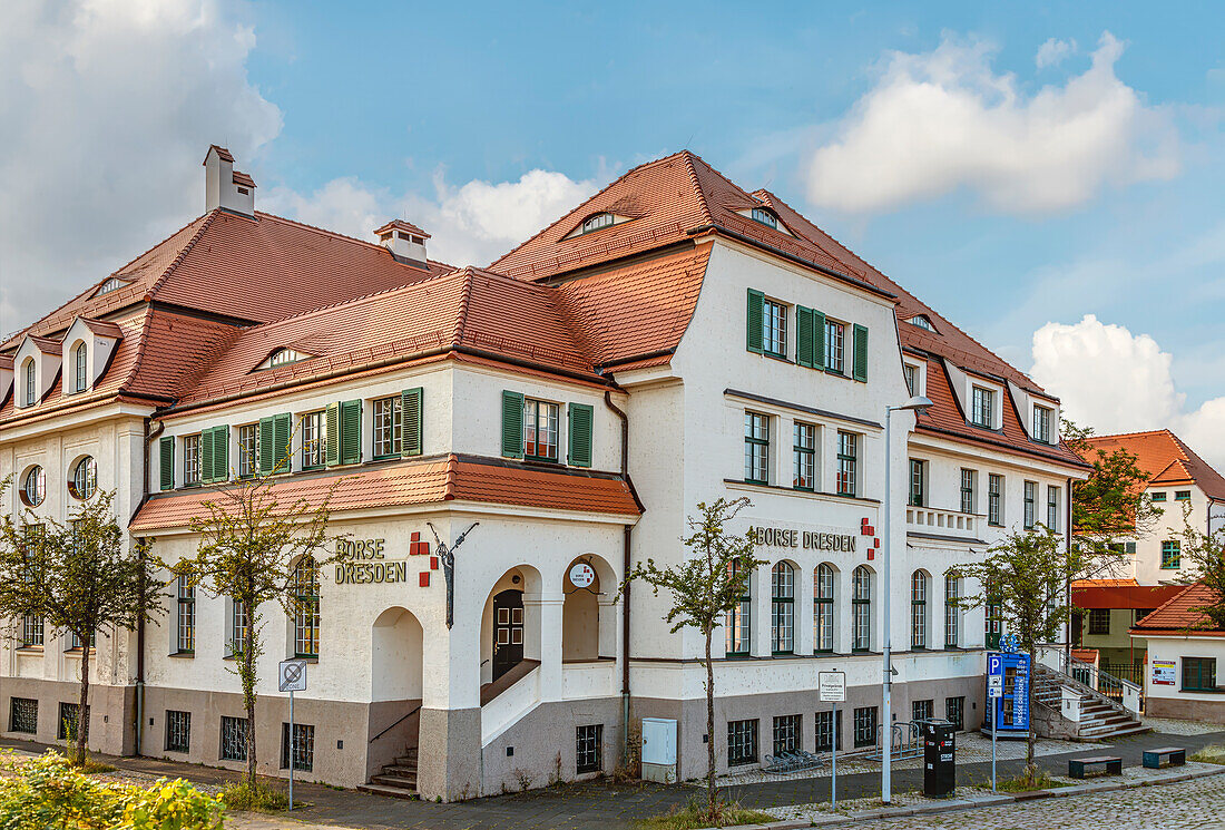  Dresden Stock Exchange at the entrance to the trade fair, Saxony, Germany 