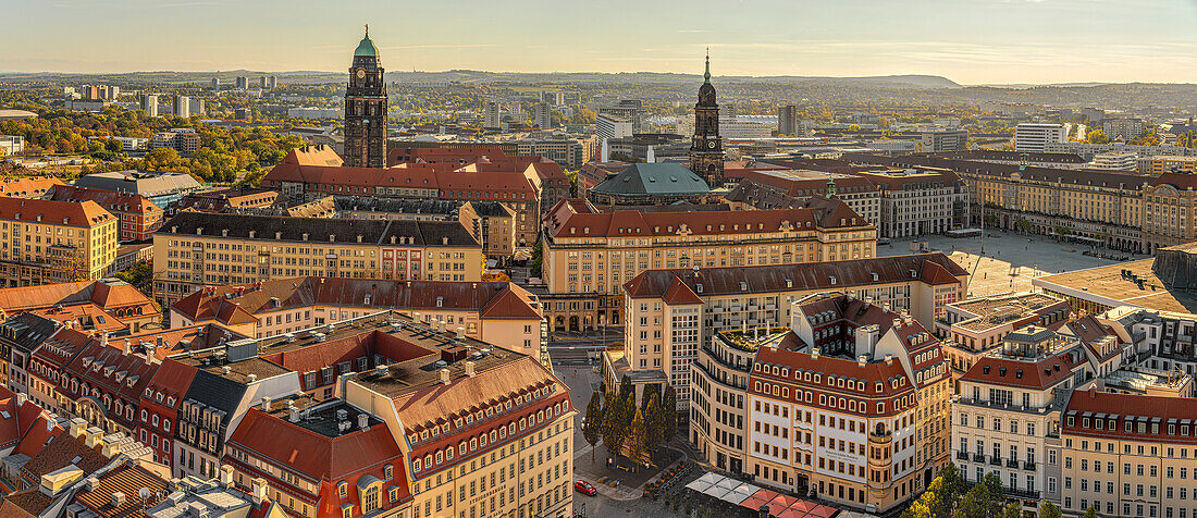  View from the Dresden Frauenkirche in the evening, Saxony, Germany 