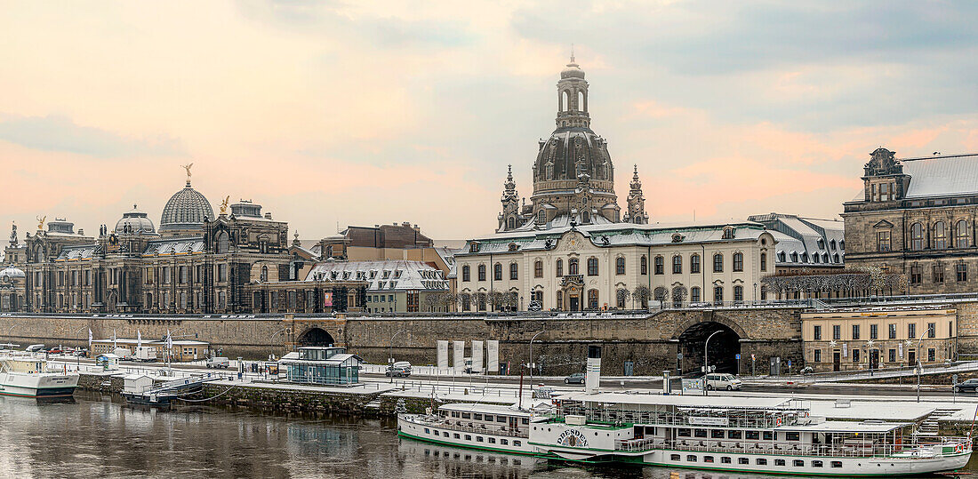  Historic skyline of Dresden in winter, Saxony, Germany 