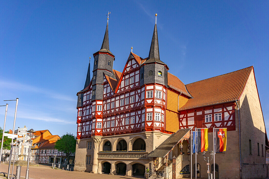  The half-timbered town hall in Duderstadt, Lower Saxony, Germany   