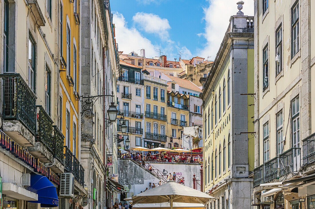  City views of streets in Lisbon near the Praca dos Restauradores, Portugal 