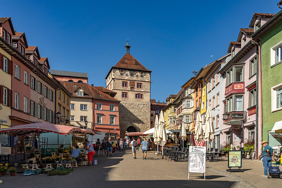  The main street and the Black Gate in Rottweil, Baden-Württemberg, Germany 