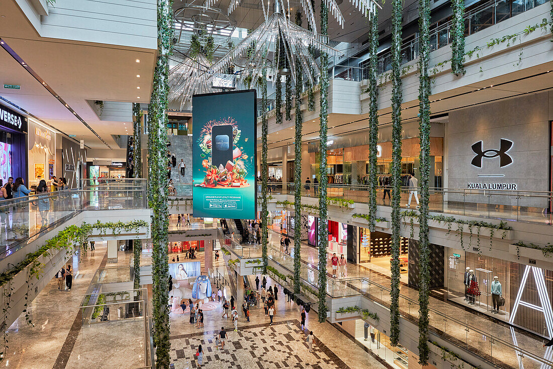 Interior view of the Exchange TRX, an upscale shopping mall in Kuala Lumpur, Malaysia.