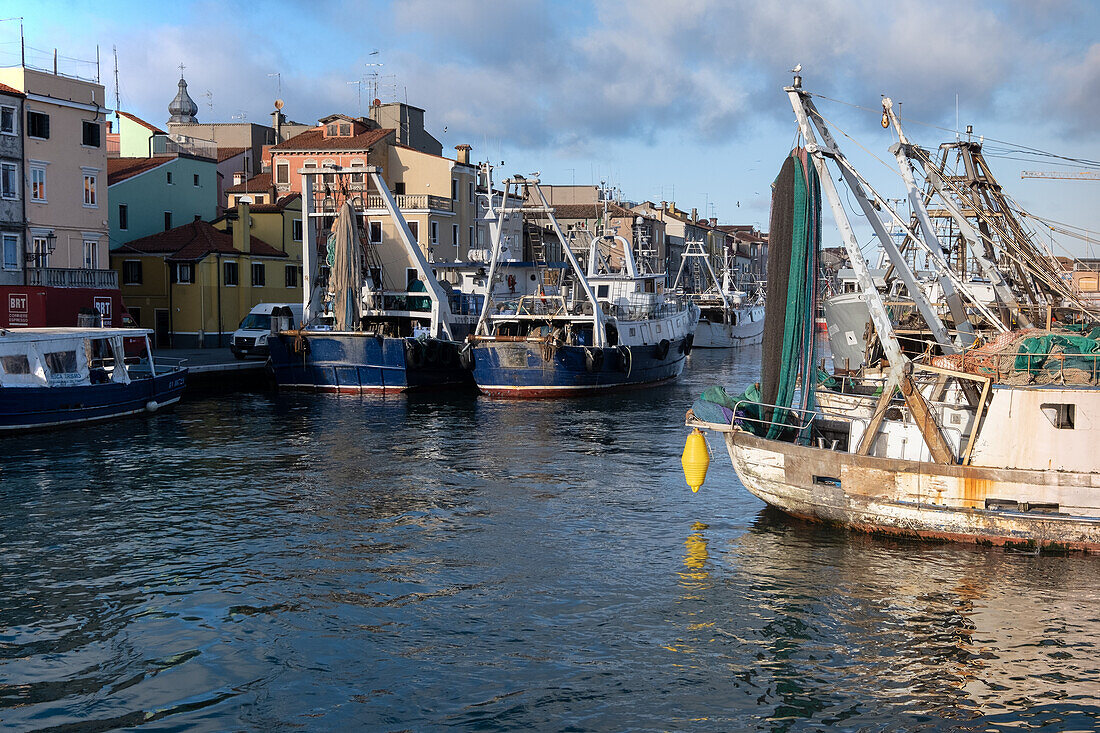  View of the port of Chioggia, Venetian Lagoon, Veneto, Italy, Europe 