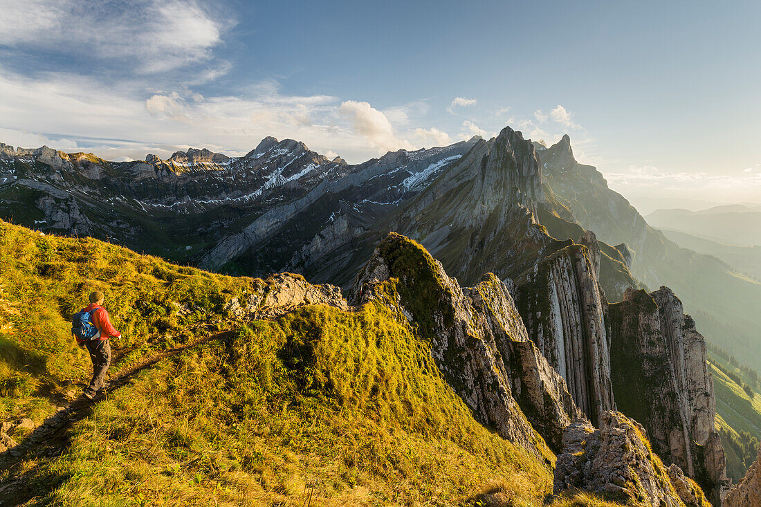  Hiker, Säntis, Alpstein, Appenzell, Switzerland 