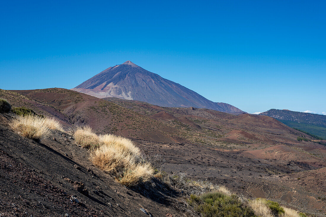  Panorama from the east over the Teide National Park, Parque Nacional del Teide, to the Pico del Teide, 3715m, Tenerife, Canary Islands, Spain, Europe 