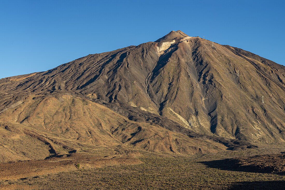  Panorama during the ascent to Alto de Guajara, 2715m, over the Teide National Park, Parque Nacional del Teide, to the Pico del Teide, 3715m, at sunrise, Tenerife, Canary Islands, Spain, Europe 