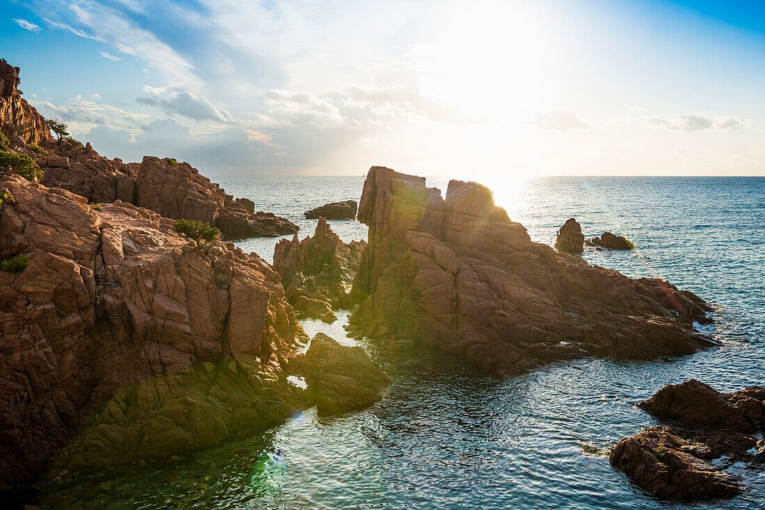  red rocks, Spiaggia Su Sirboni, sunrise, near Tertenia, Ogliastra Province, Sardinia, Italy 