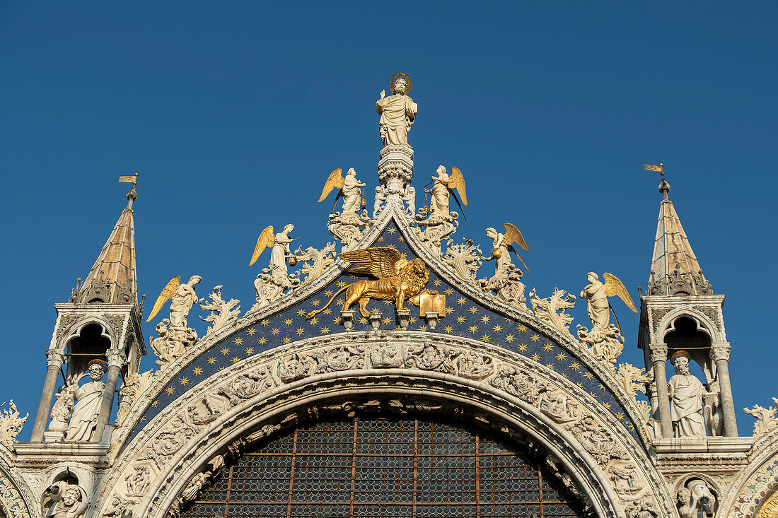 Roof detail of the Saint Mark's Basilica, San Marco, Saint Mark's Square, Venice, Italy.