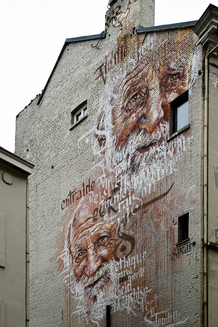 Wandgemälde Sagesse (Weisheit) des belgischen Wandgemälde-Künstlers Spear, Rue de Namur 14, Brüssel, Belgien, Europa