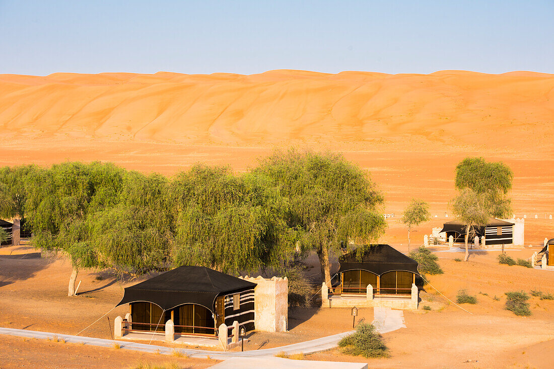 The Thousand Nights Camp in the Sharqiya Sands, formerly known as Wahiba Sands, region of desert in Sultanate of Oman, Arabian Peninsula, Middle East