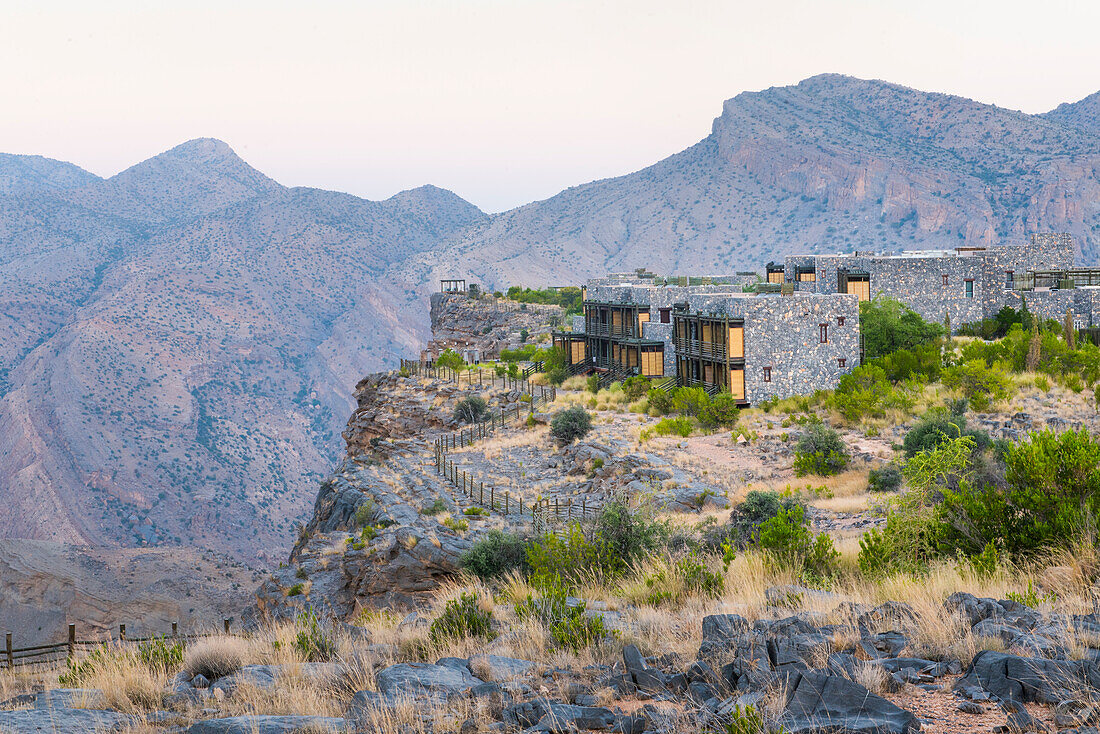 Alila Jabal Akhdar hotel, nestled 2000 metres above sea level,  surrounded by Al Hajar Mountains, Sultanate of Oman, Arabian Peninsula, Middle East