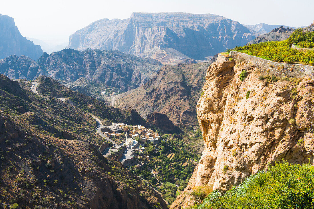 Terraced fields of the Perched villages (Al Ain, Al Agur) of Jabal Al Akhdar (Green Mountains) around the Sayq plateau, Sultanate of Oman, Arabian Peninsula, Middle East