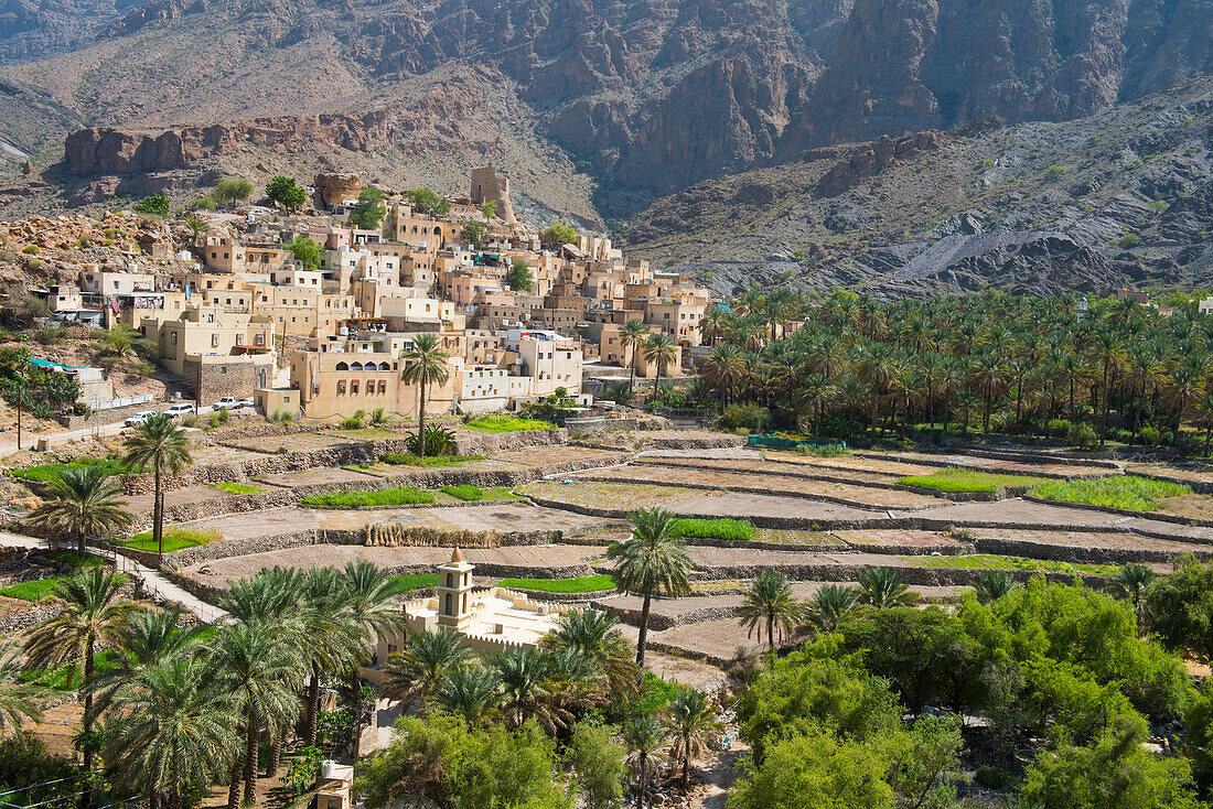 Dorf Bilad Sayt, Wadi Bani Awf,  Jebel Akhdar-Gebirge, Region Al-Dakhiliyah, Sultanat Oman, Arabische Halbinsel, Naher Osten