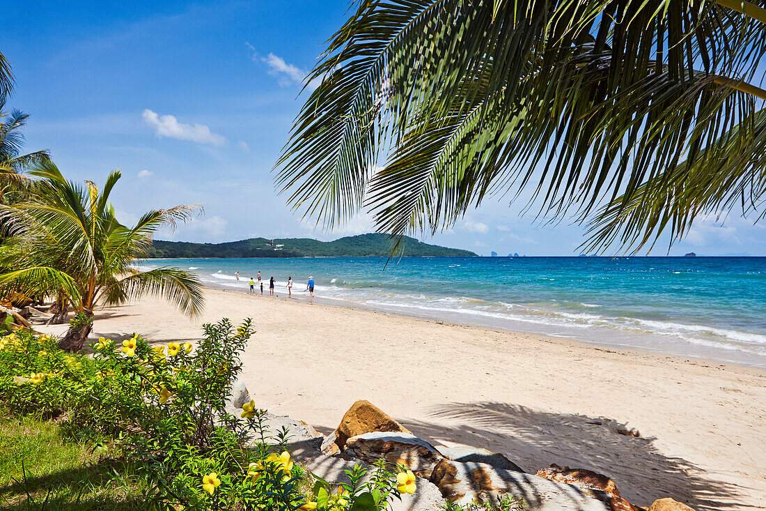 Scenic view of the Klong Muang Beach on a bright sunny day. Krabi Province, Thailand.