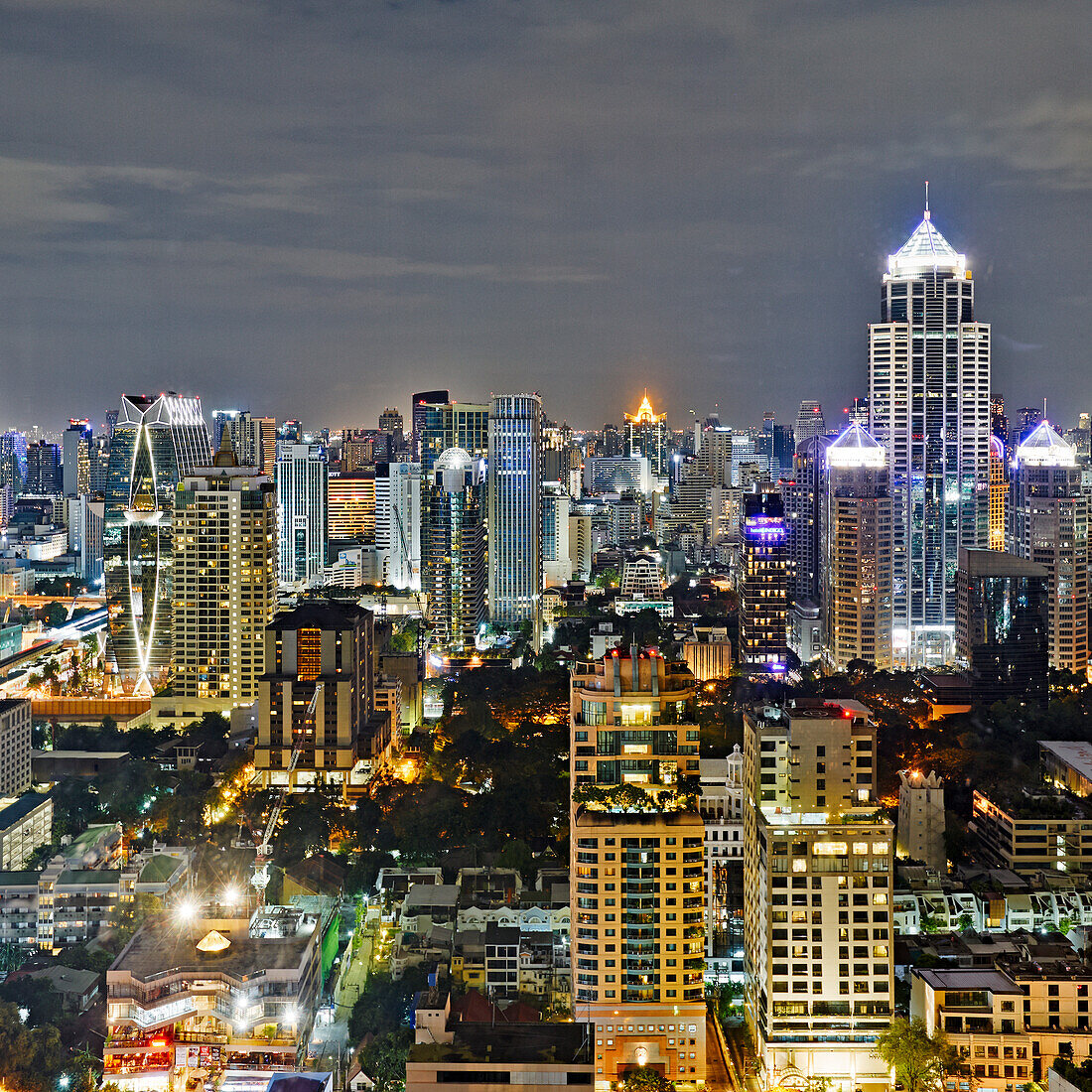 Aerial view of Bangkok city at night. Bangkok, Thailand.