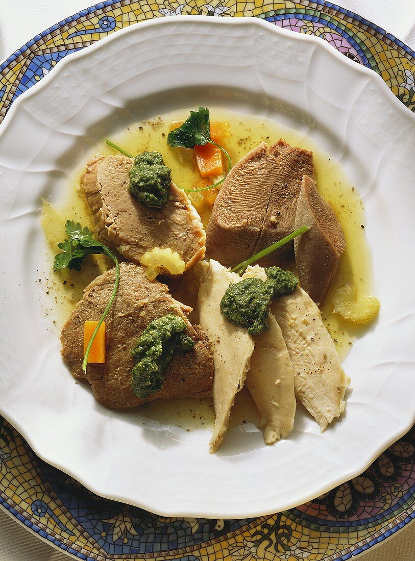 Bollito misto (boiled meat with green sauce, Italy)