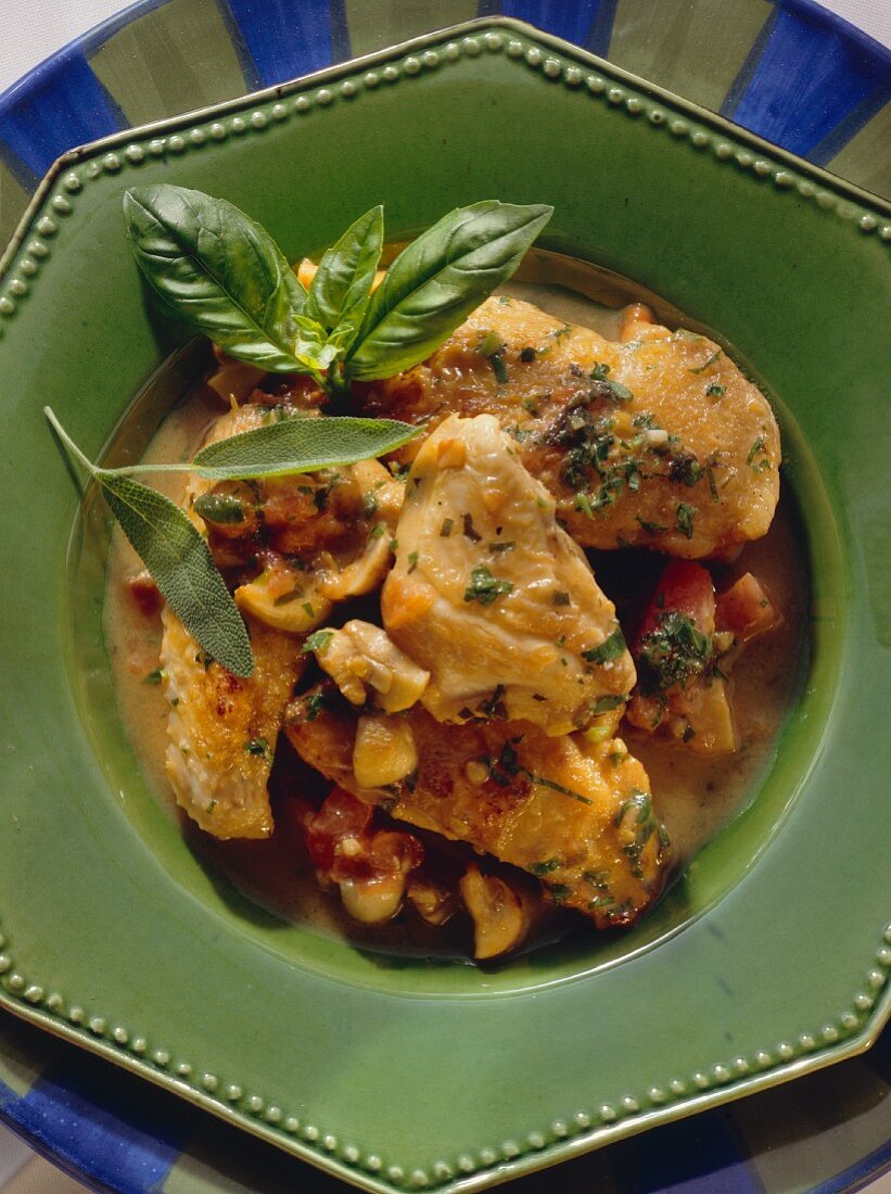 Pollo alla cacciatora (Huhn mit Pilzen & Tomaten, Italien)