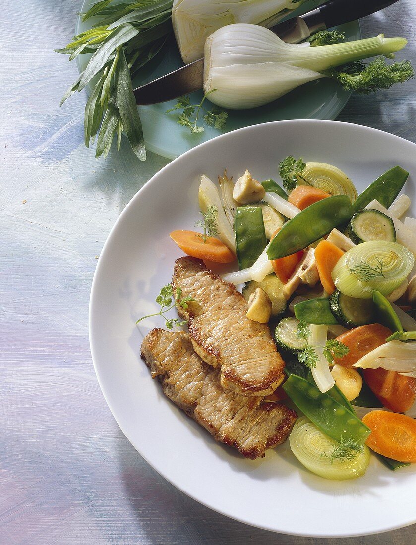 Pork steak with mixed vegetables