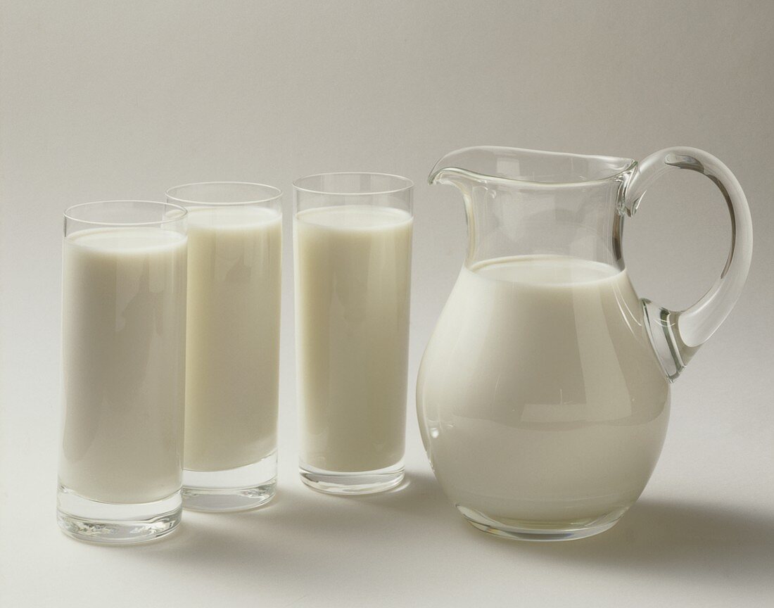 Drei Gläser Milch & Krug