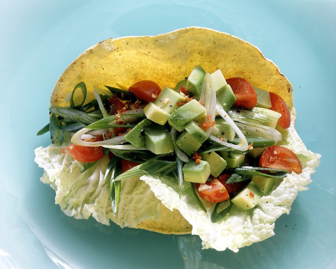 Tortilla mit Avocados auf Salat