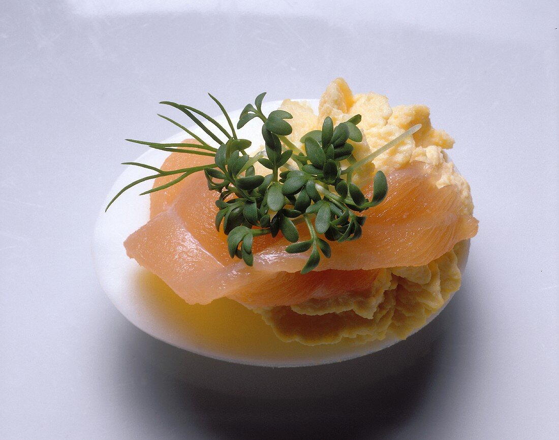 Filled Egg with smoked Salmon Strips