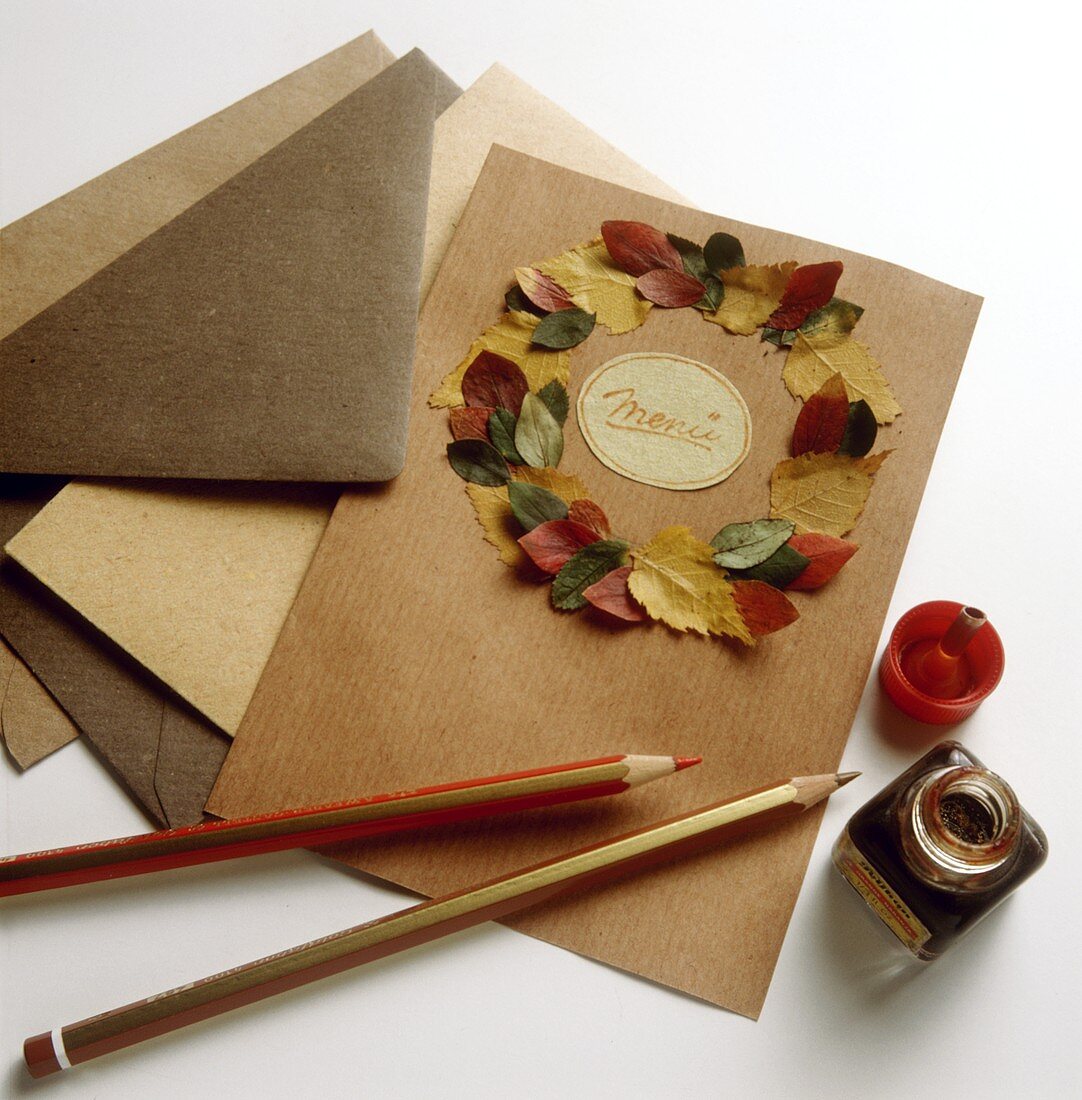 Invitation with Colored Leaves glued on