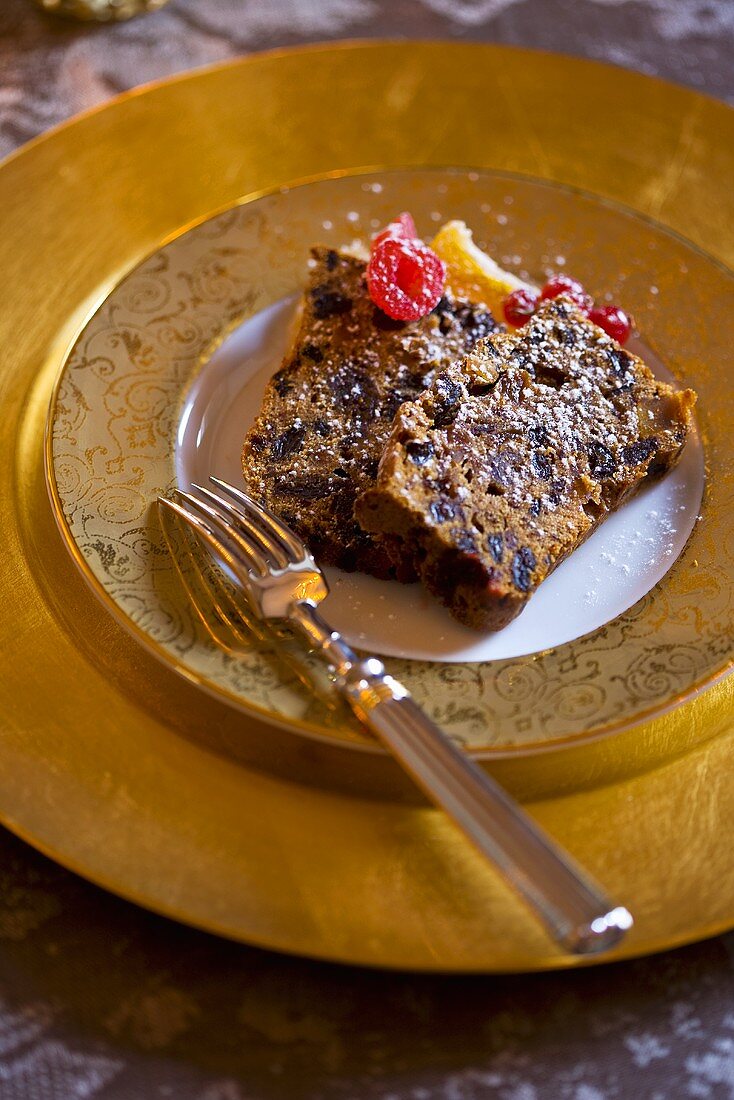 Two slices of Christmas cake (UK)