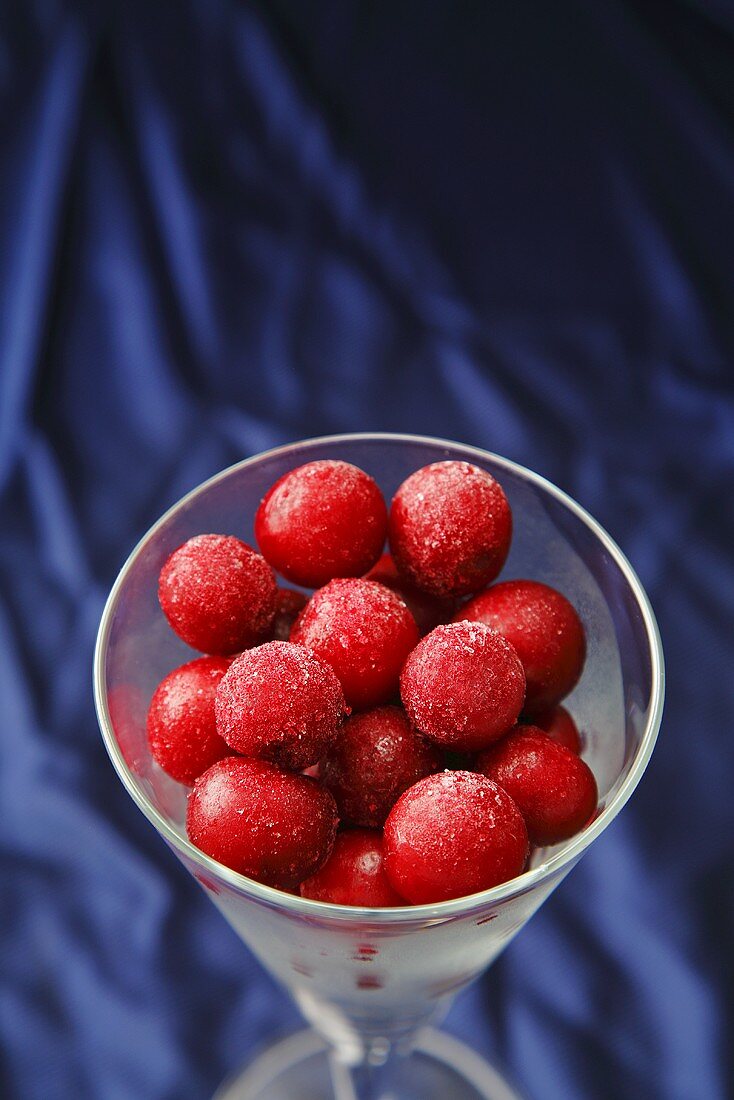 Frozen cherries in a glass