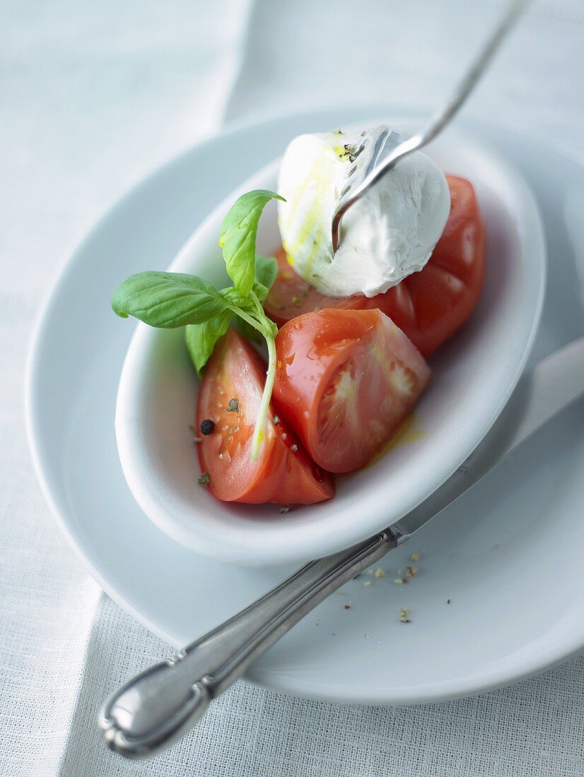 Tomatoes with mozzarella and basil