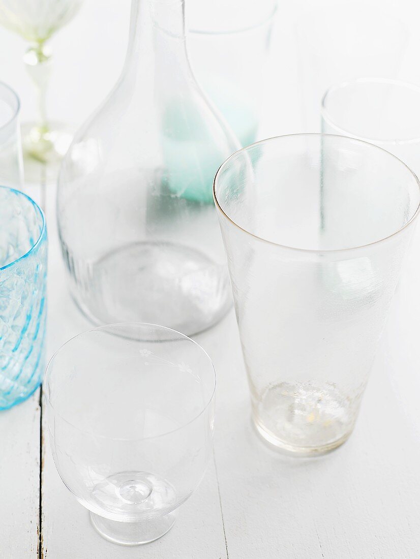 Empty glasses and carafe