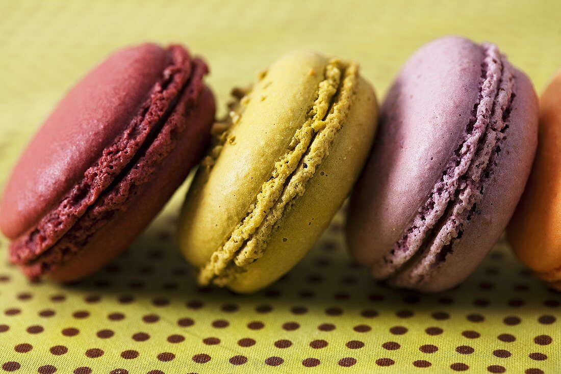 Different coloured macarons (small French cakes)