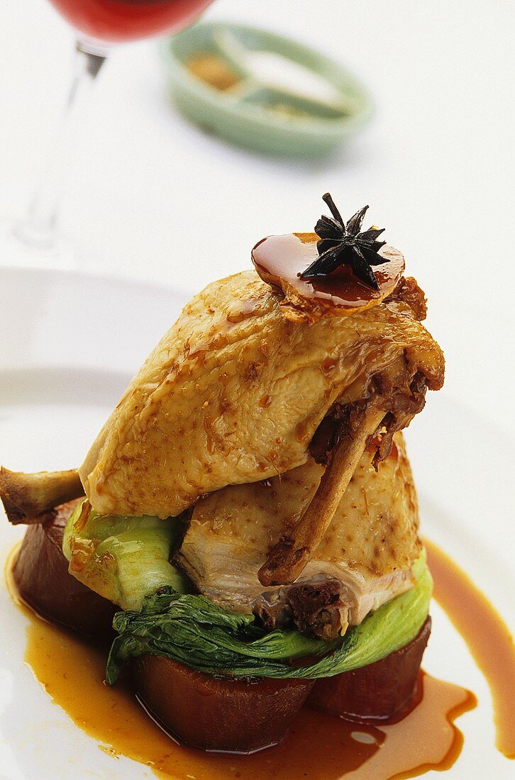 Chicken with star anise and pak choi