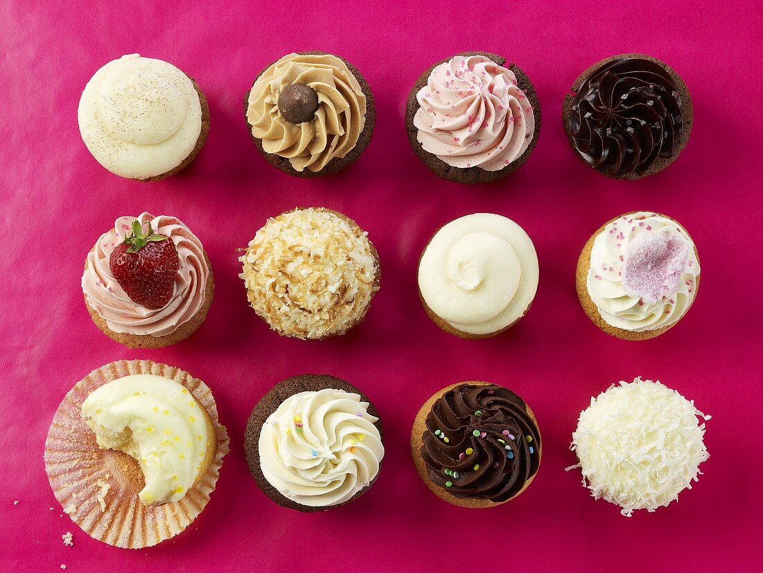 Various cupcakes, seen from above