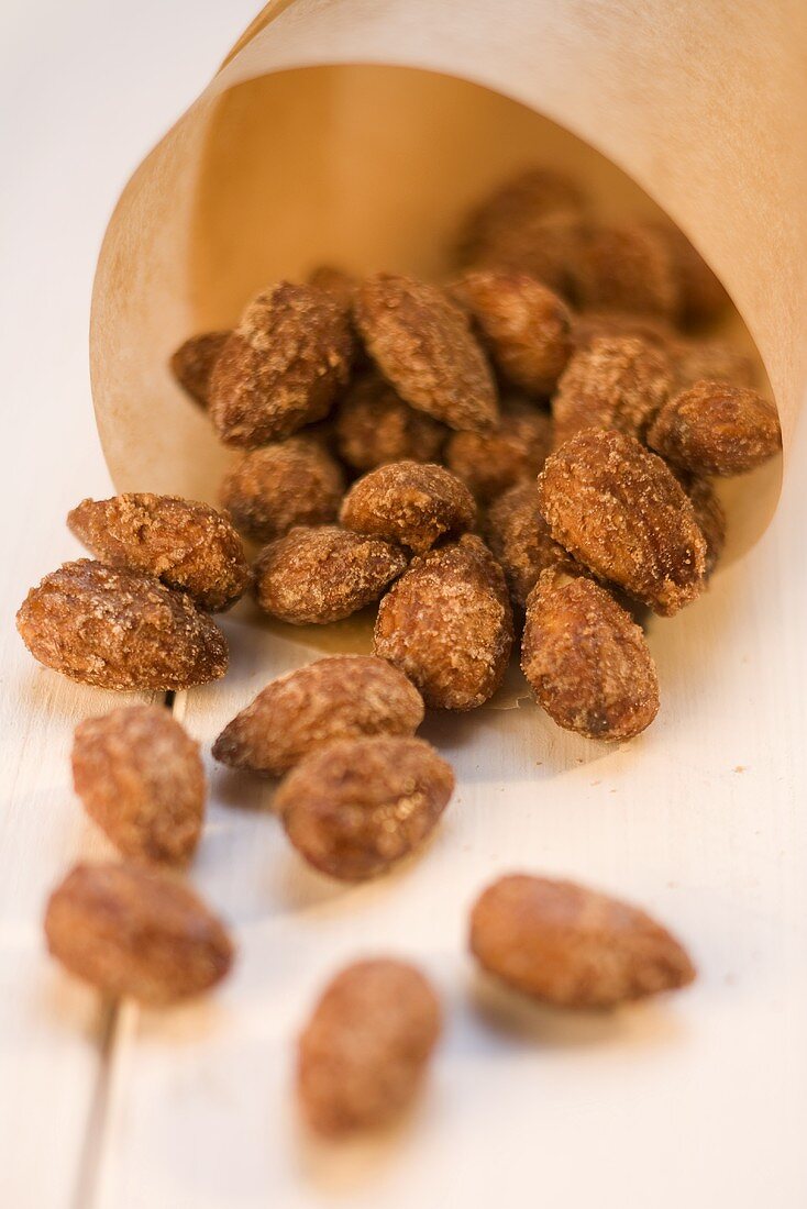 Roasted almonds in baking paper