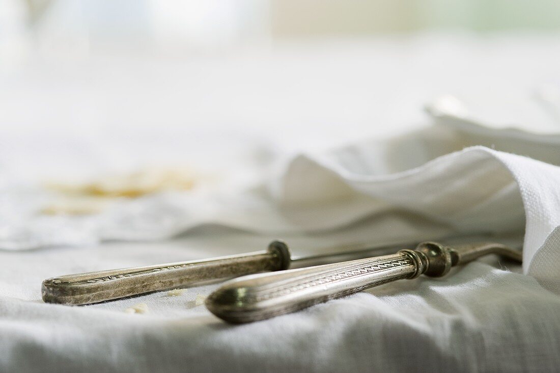 After a meal: cutlery, a napkin and crumbs