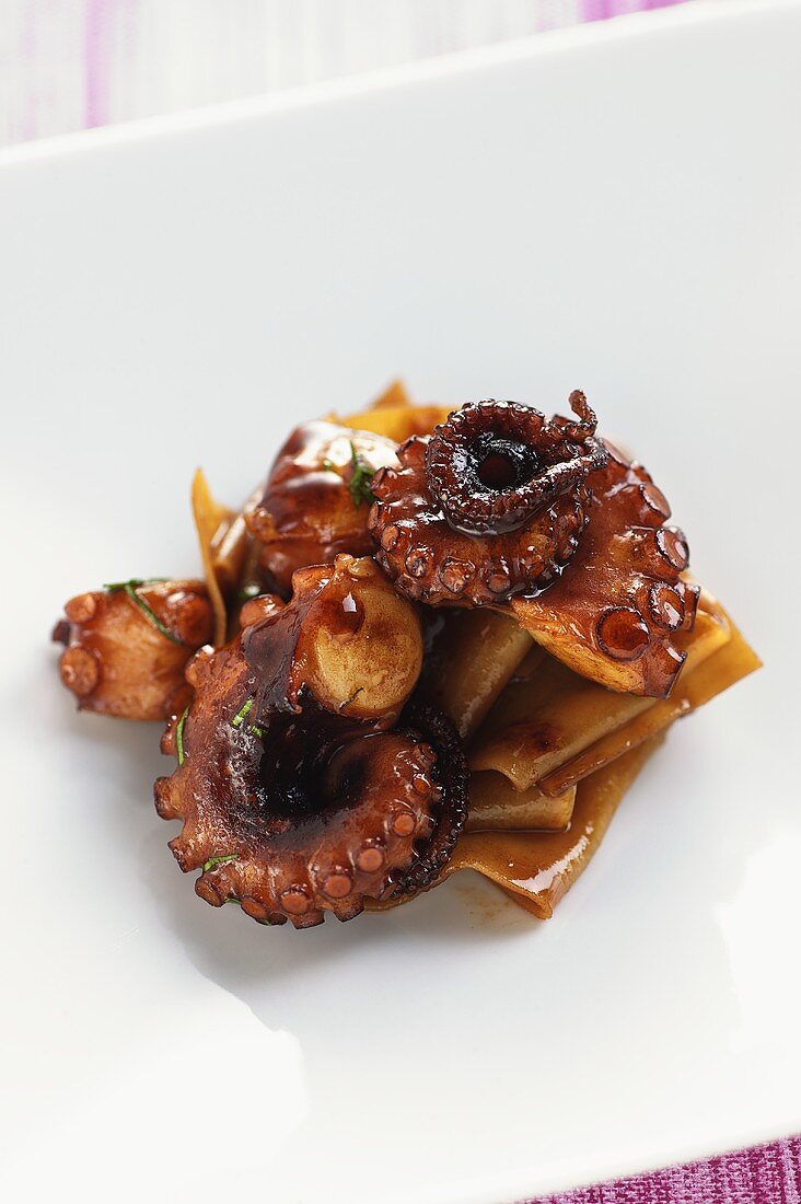 Pappardelle pasta with octopus