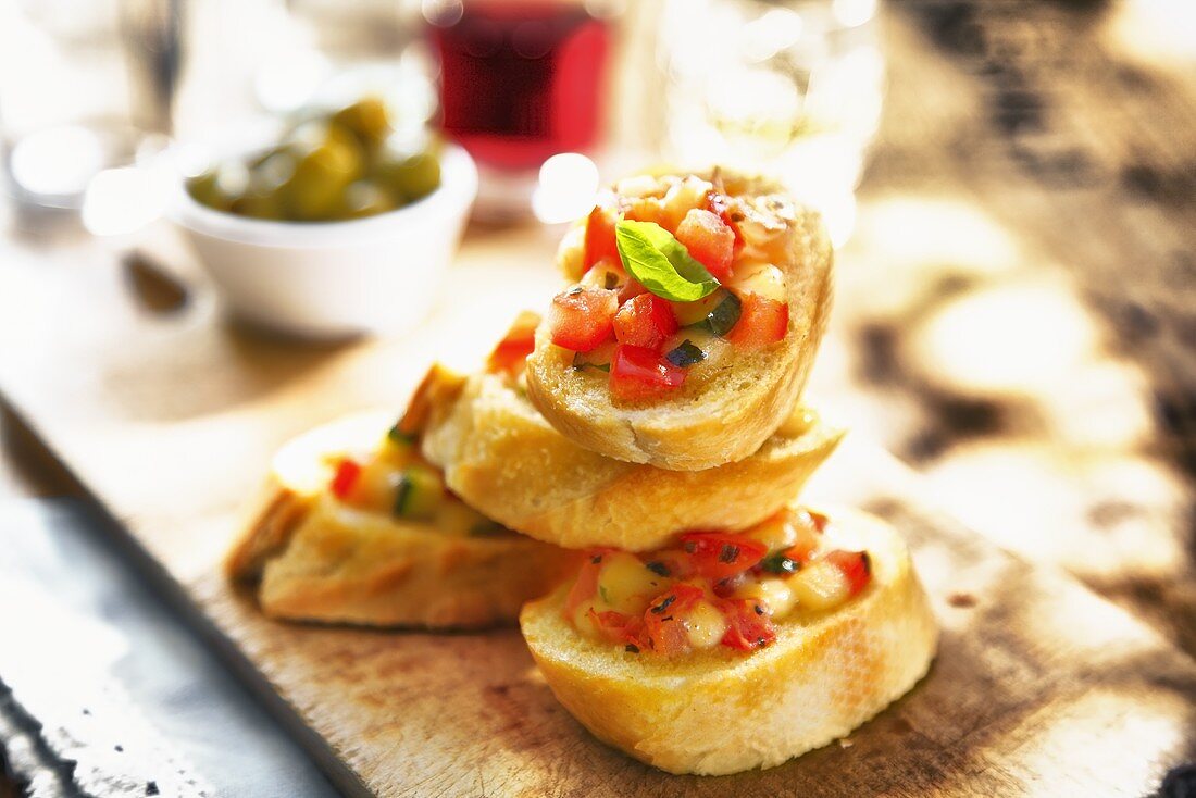 Bruschetta (toasted bread topped with tomatoes, Italy)