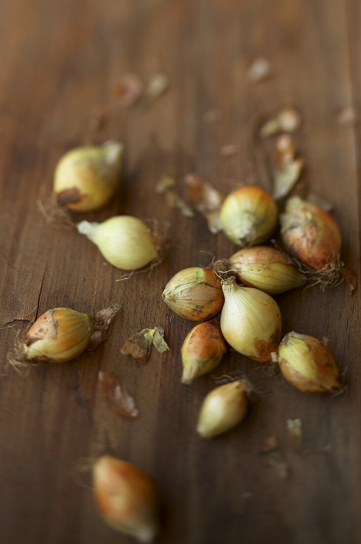 Fresh onions on a wood background