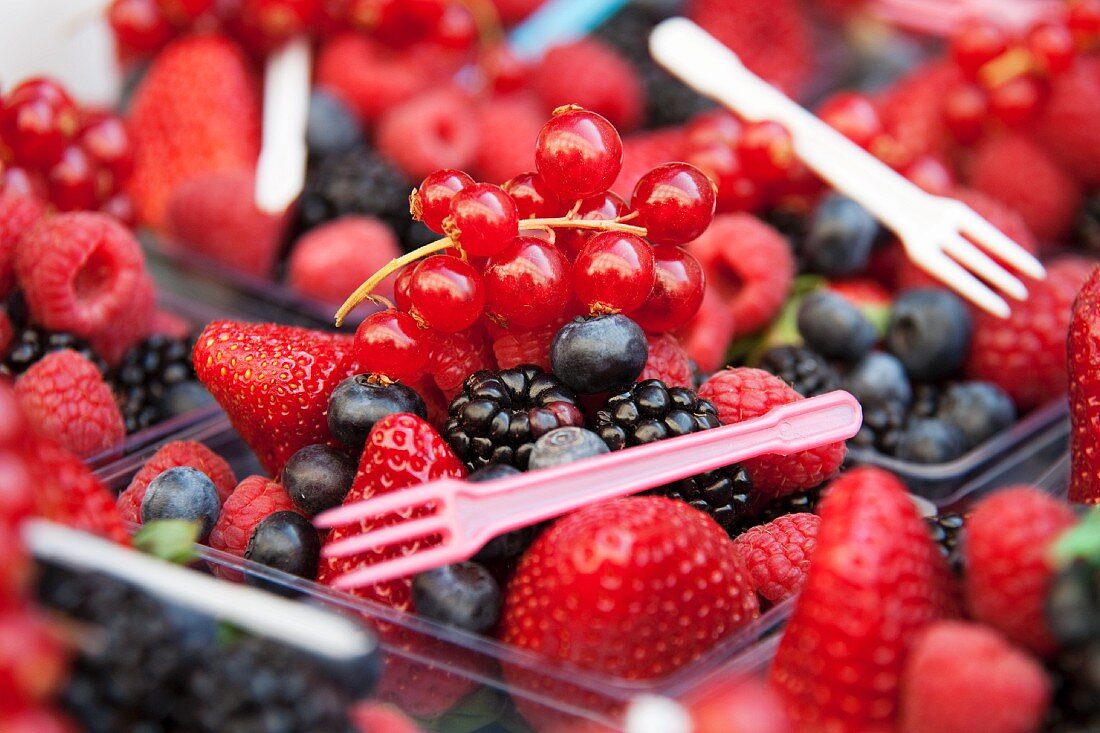 Mixed berries with little plastic forks