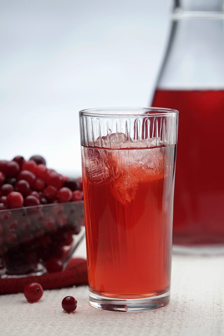 Cranberry juice with ice cubes