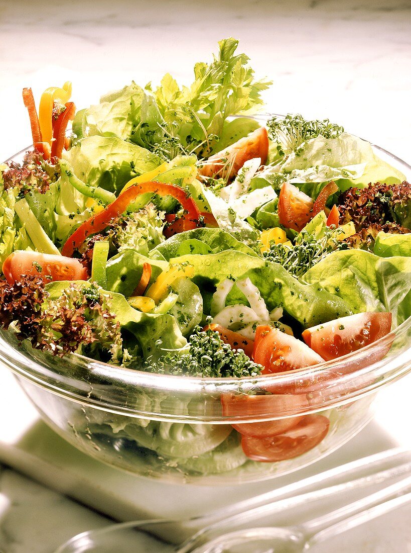 Bunter Salat mit vielen frischen Kräutern