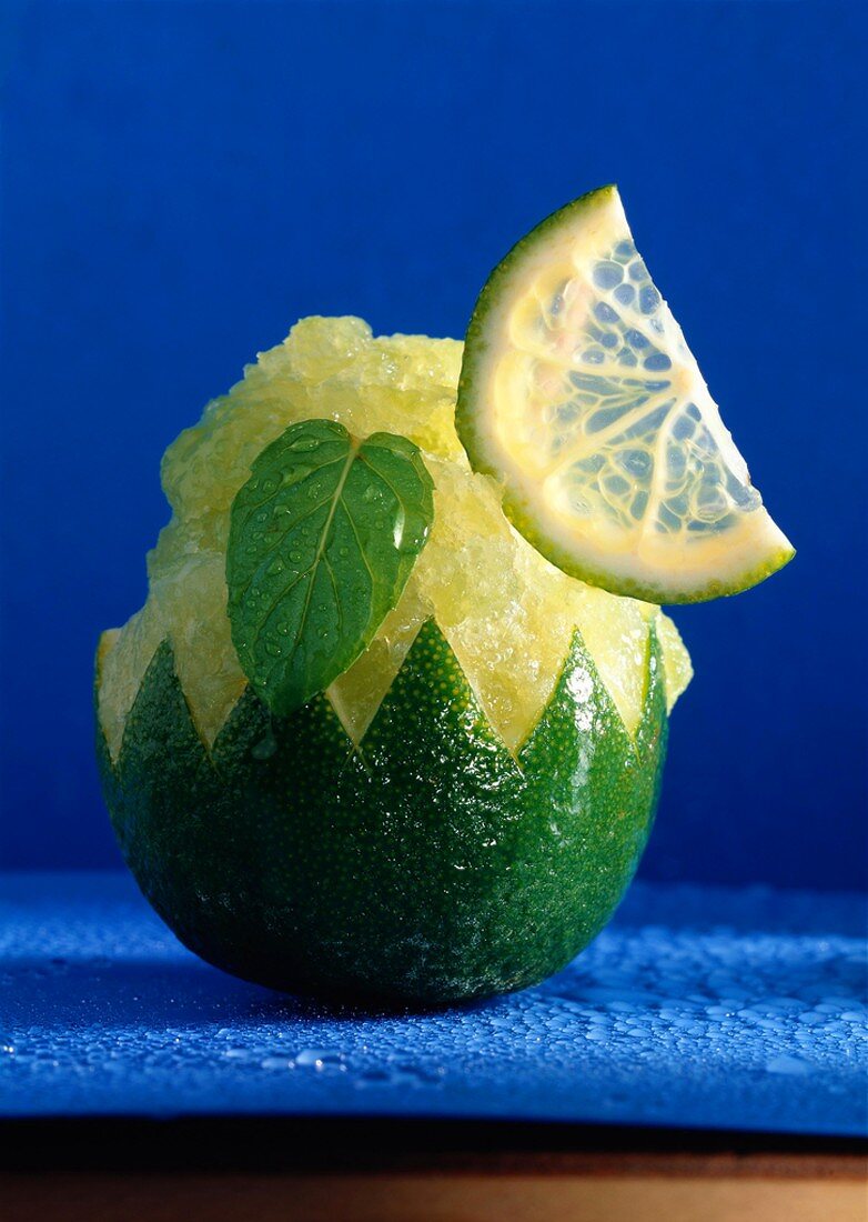 Lime Sorbet Served in a Cut Lime