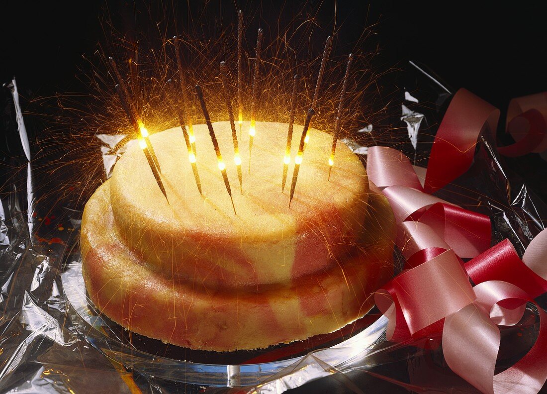 Festive cake with sparklers
