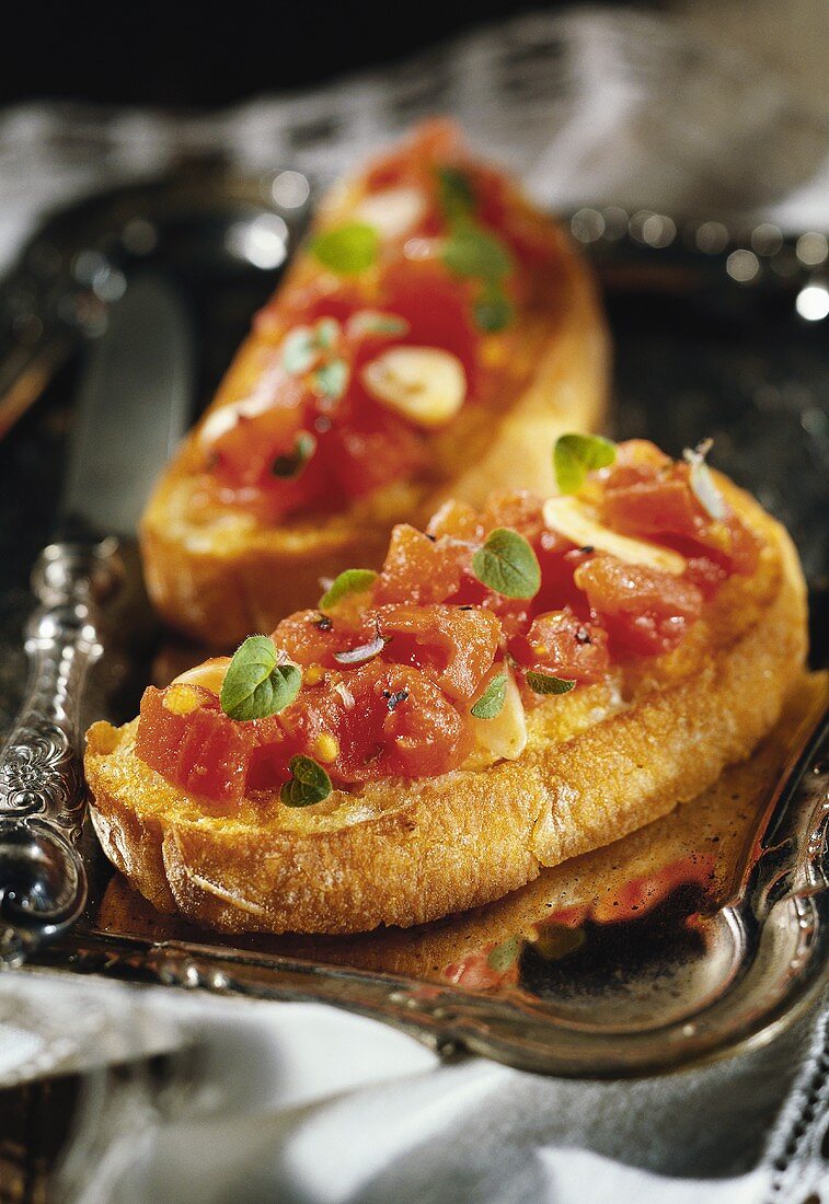 Bruschetta (Toasted bread with tomatoes, garlic and basil)