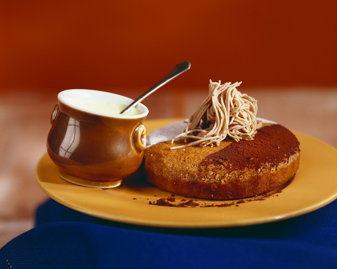 Chestnut pudding with custard