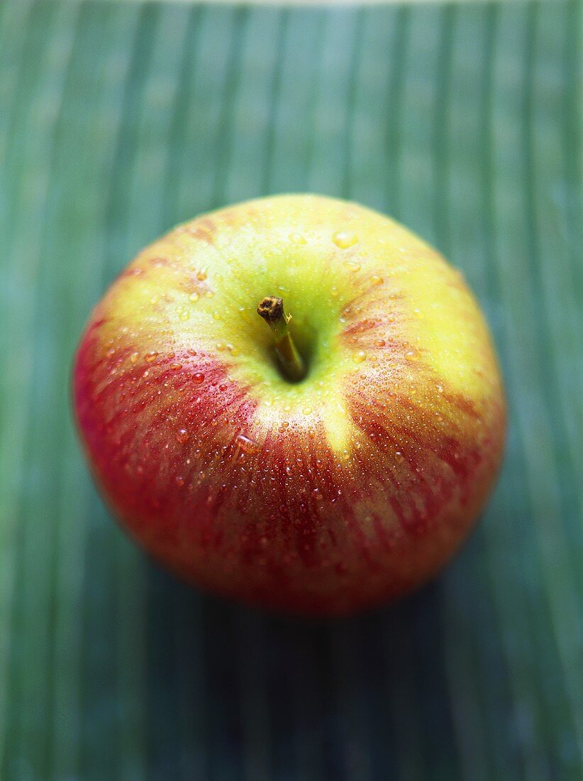 Fresh apple with drops of water